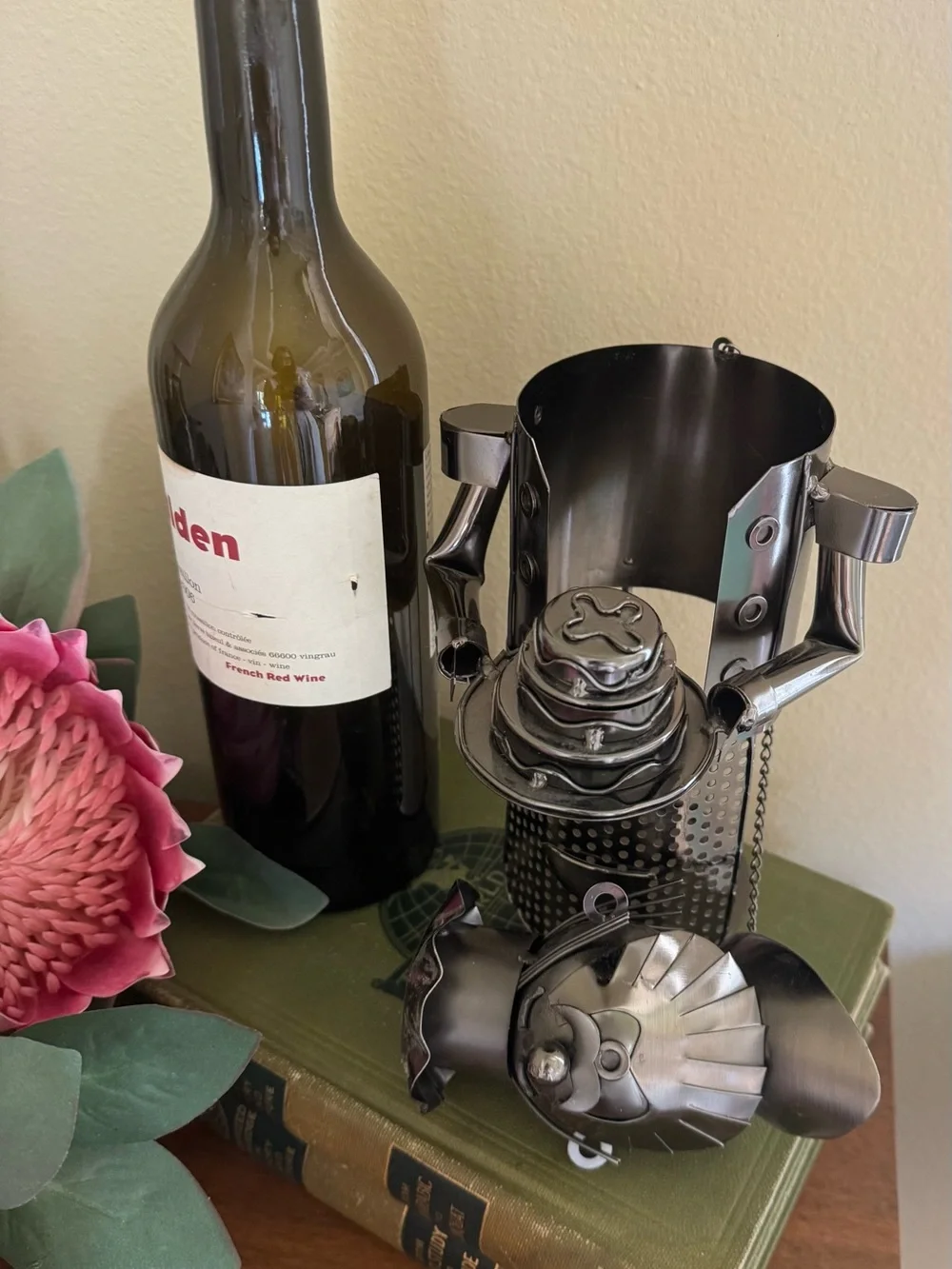 Metal Wine Bottle Holder. WINE BOTTLE NOT INCLUDED!